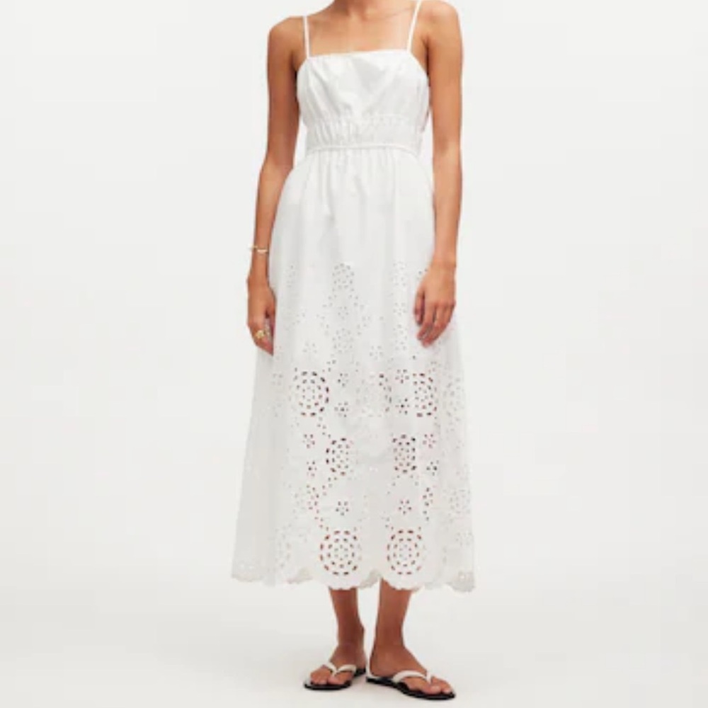 Madewell White Embroidered Midi Dress Size 2 100% cotton